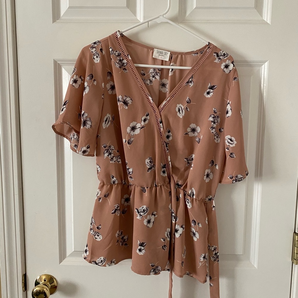 Pink with black flowers blouse